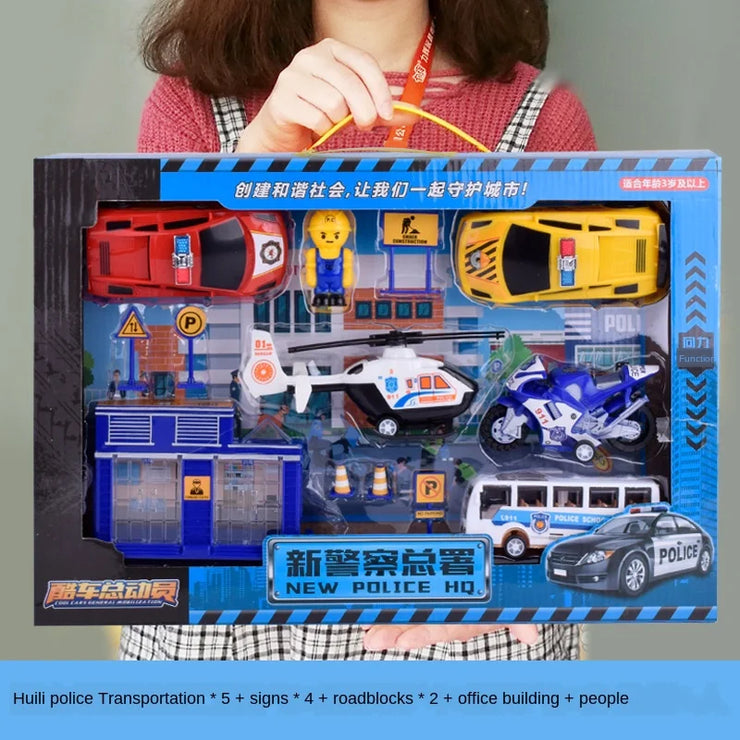 Children's Engineering Car Toy Diecast Excavator Vehicle Model Set Aircraft Train Inertia Fire Truck Police City Transportation