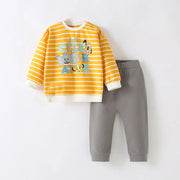 Fashion Striped Winnie Pooh Sweatshirt Suir For Baby Clothes Autumn Fashion Long Sleeve Tops + Sweatpants Casual Boy Tracksuit