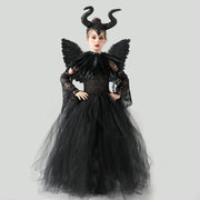 Halloween Costume Maleficent Tutu Dress For Girls Cosplay Evil Queen Black Mesh Princess Dress Kids Crow Wand Maleficent Outfits