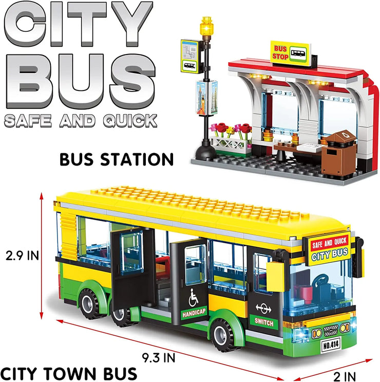 416Pcs City Town Bus Station Center Bus Station Building Kit Best Learning Roleplay Stem Block Play Toys Gift For Boys Girls