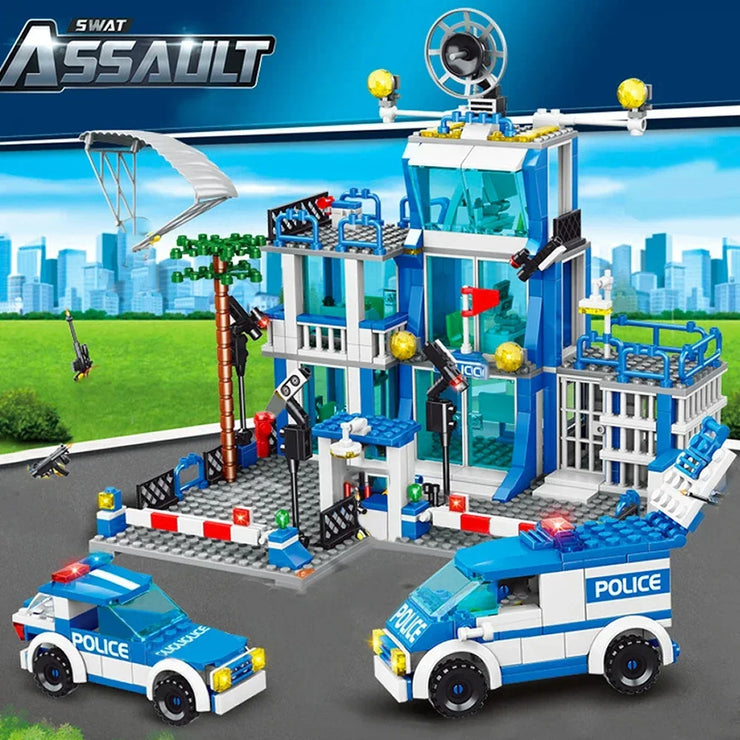 SWAT Police Station Military City Model Set Prison Car Policeman Boat Figures Model Building Blocks DIY Toy for Kids Boys Gift