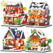 HUIQIBAO Christmas Santa Claus House Building Blocks City Snow Xmas Decoration Model Bricks Set Toys for Children Kids Gift