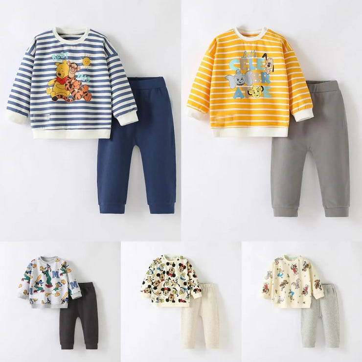 Fashion Striped Winnie Pooh Sweatshirt Suir For Baby Clothes Autumn Fashion Long Sleeve Tops + Sweatpants Casual Boy Tracksuit