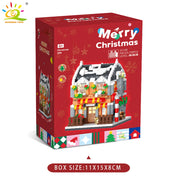 HUIQIBAO Christmas Santa Claus House Building Blocks City Snow Xmas Decoration Model Bricks Set Toys for Children Kids Gift