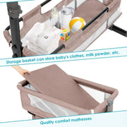 Nursery Bed with Mosquito Net Large Storage Bag Changing Bed Height Adjustable Travel Portable Crib Newborn Baby Boys & Girls