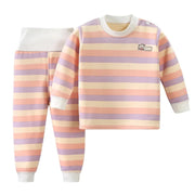 New Striped Plush Warm Children's Clothing Set for Boys and Girls Pajamas Clothing Pants Autumn and Winter Pajamas