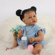 59CM Dark Skin Saskia Bebê Reborn Dolls Painted Newborn Toddler Dolls With Rooted Hair Doll Toys For Kid's Gift Reborn bonecas