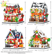 HUIQIBAO Christmas Santa Claus House Building Blocks City Snow Xmas Decoration Model Bricks Set Toys for Children Kids Gift