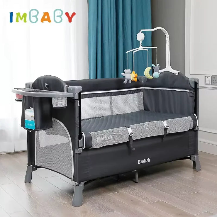 IMBABY Newborn Baby Bed Multifunctional Baby Cribs Foldable Baby Cot With Diaper Table Crib Cradle Double Decker Cribs for Baby