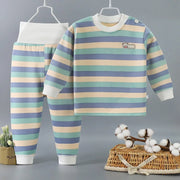 New Striped Plush Warm Children's Clothing Set for Boys and Girls Pajamas Clothing Pants Autumn and Winter Pajamas