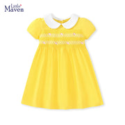 Little maven 2024 Kids Clothes Summer Princess Blue Dress for toddler Girls Children’s Clothes Cartoon Embroidery Flowers Cotton