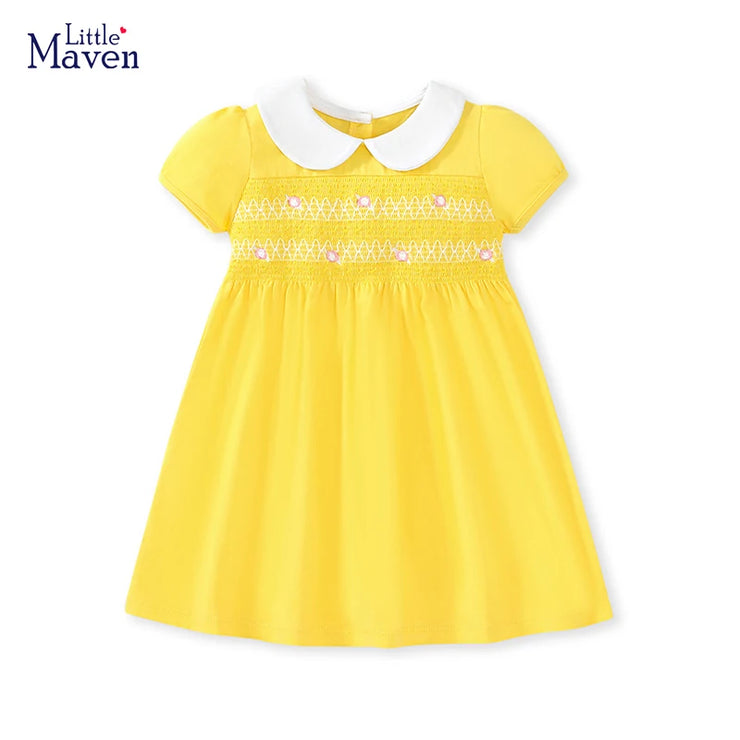 Little maven 2024 Kids Clothes Summer Princess Blue Dress for toddler Girls Children’s Clothes Cartoon Embroidery Flowers Cotton