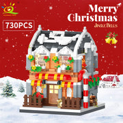 HUIQIBAO Christmas Santa Claus House Building Blocks City Snow Xmas Decoration Model Bricks Set Toys for Children Kids Gift