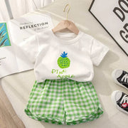 Kids Sets Summer Baby Girls Cotton Printing Tops Suits Lattice Shorts Boys Girls Casual Breathable Set Fashion Children Clothing