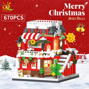 HUIQIBAO Christmas Santa Claus House Building Blocks City Snow Xmas Decoration Model Bricks Set Toys for Children Kids Gift