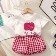 Kids Sets Summer Baby Girls Cotton Printing Tops Suits Lattice Shorts Boys Girls Casual Breathable Set Fashion Children Clothing