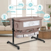 Nursery Bed with Mosquito Net Large Storage Bag Changing Bed Height Adjustable Travel Portable Crib Newborn Baby Boys & Girls