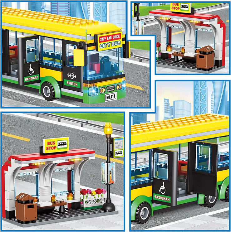 416Pcs City Town Bus Station Center Bus Station Building Kit Best Learning Roleplay Stem Block Play Toys Gift For Boys Girls