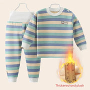 New Striped Plush Warm Children's Clothing Set for Boys and Girls Pajamas Clothing Pants Autumn and Winter Pajamas