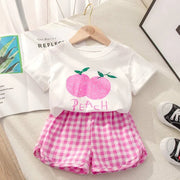 Kids Sets Summer Baby Girls Cotton Printing Tops Suits Lattice Shorts Boys Girls Casual Breathable Set Fashion Children Clothing