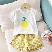 Kids Sets Summer Baby Girls Cotton Printing Tops Suits Lattice Shorts Boys Girls Casual Breathable Set Fashion Children Clothing