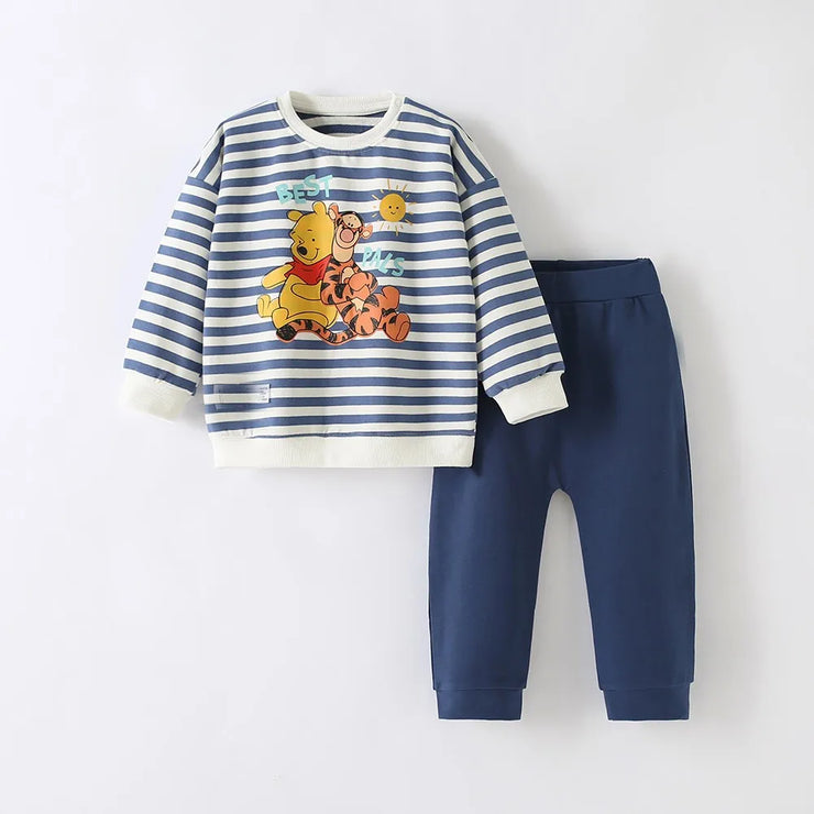 Fashion Striped Winnie Pooh Sweatshirt Suir For Baby Clothes Autumn Fashion Long Sleeve Tops + Sweatpants Casual Boy Tracksuit