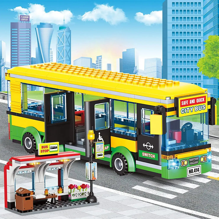 416Pcs City Town Bus Station Center Bus Station Building Kit Best Learning Roleplay Stem Block Play Toys Gift For Boys Girls