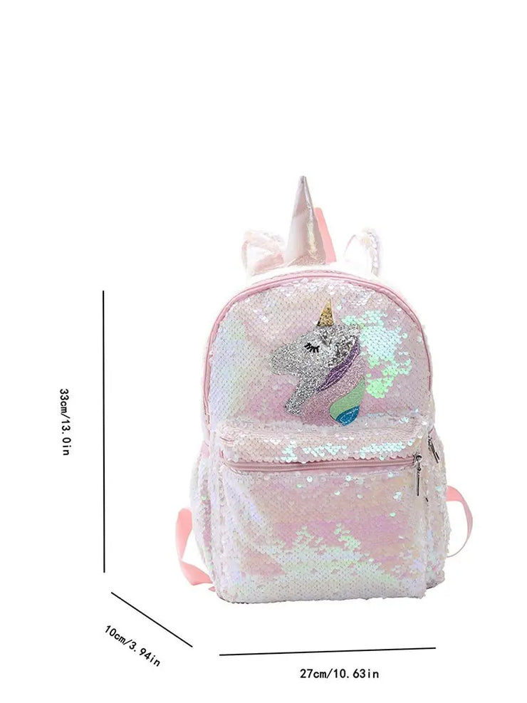 Sequin Cute Pink Unicorn Lightweight Large Capacity Girl Backpack