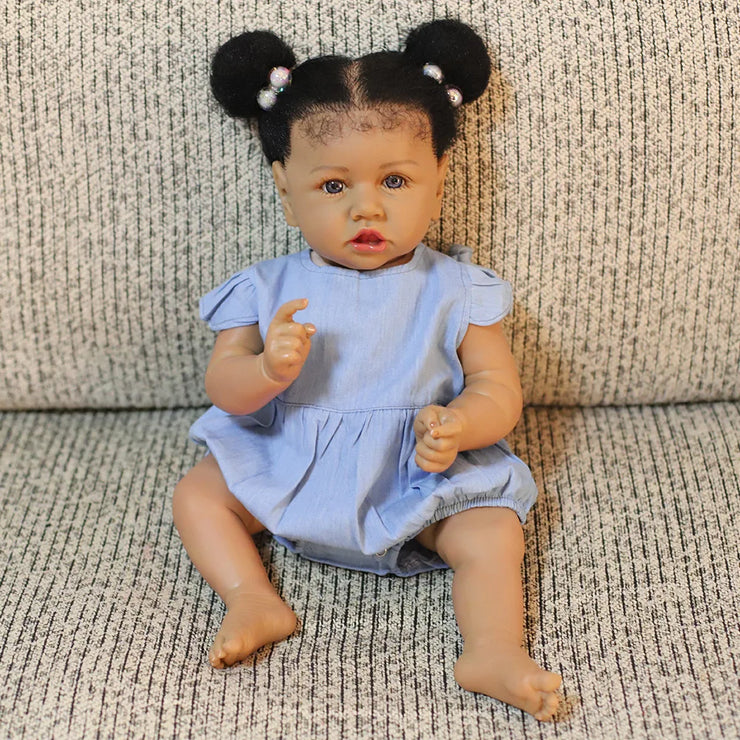 59CM Dark Skin Saskia Bebê Reborn Dolls Painted Newborn Toddler Dolls With Rooted Hair Doll Toys For Kid's Gift Reborn bonecas